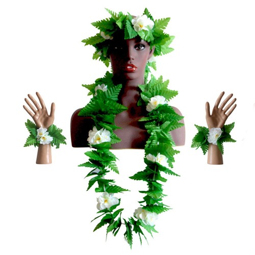 4 Pcs Garland Set Summer Luau Leaves Hawaiian Leaf Lei Crown Green Accessories - Picture 5 of 11
