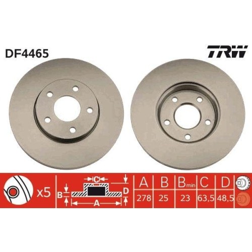 Bremsscheibe TRW DF4465 FüR Volvo Ford (Changan) Mazda (Changan) Vorderachse-image