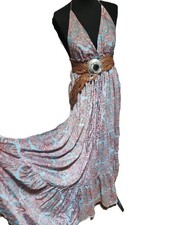 Strappy Silk Maxi Dress for Women -  Sleeveless Cottagecore Summer Dress -