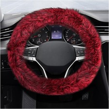 Fluffy Steering Wheel Cover, 15 Inch Anti-Slip Microfiber Plush Fuzzy Red