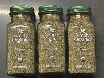 3 Simply Organic Thyme herb 0.78 oz glass jar bb 10/27