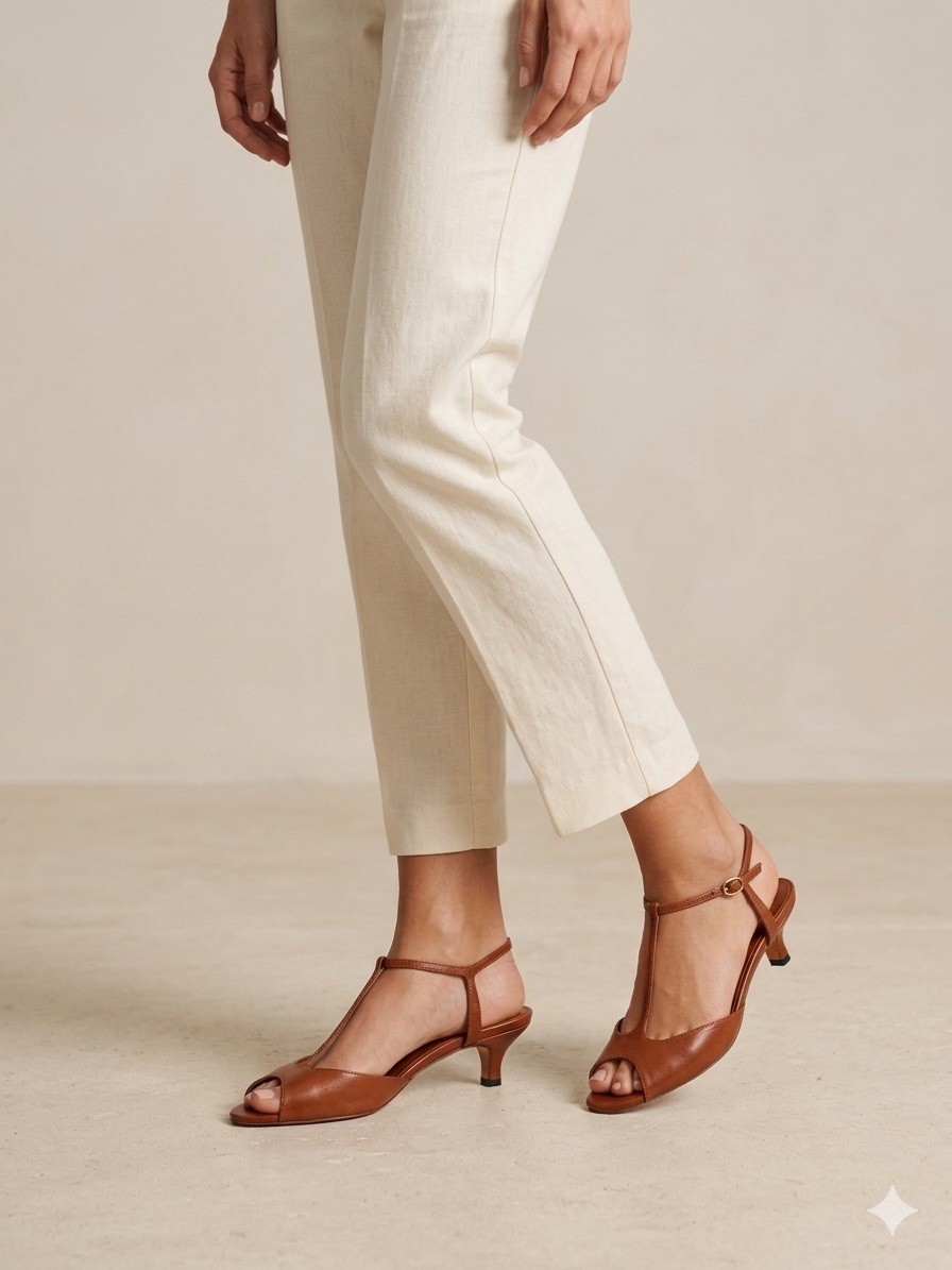 Doen Maisie T Strap Kitten Heels Women's Pumps EU 36/6 Toffee Box Calf Leather