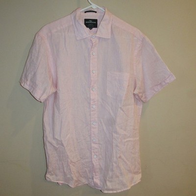 Rodd Gunn 100% Linen Albini Woven in Italy Sports Fit Pink Button Front Shirt XL