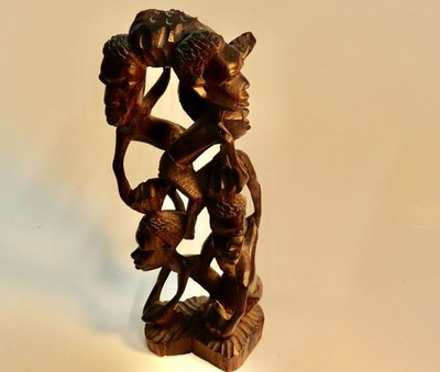 Hand Carved Maconde  Tree of Life  Wood Sculpture, Tanzania/Mozambique 5 Figures