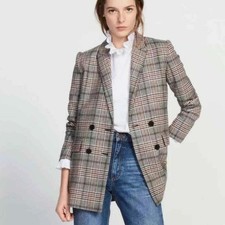 Sandro Paris Lauryn Plaid Wool Blazer Luxury Size 36 Double Breasted Designer