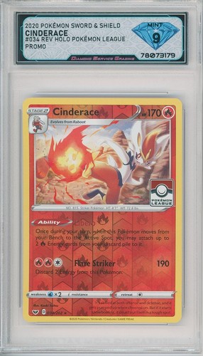 2021 Pokémon Sword & Shield CINDERACE #034/202 League 💎 DSG 9 Mint
