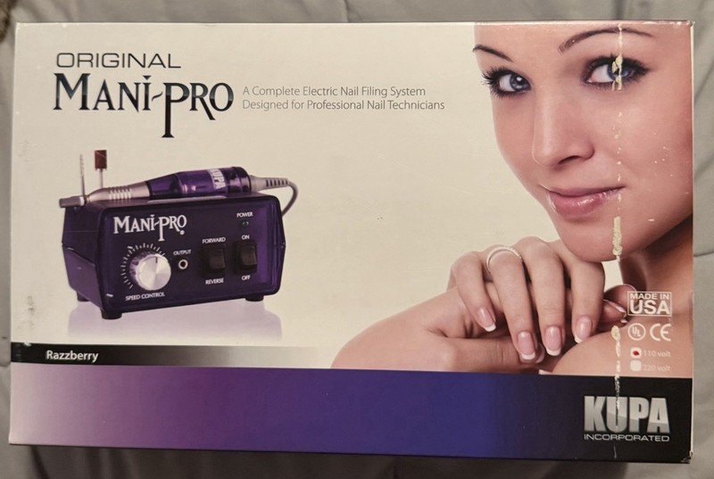 KUPA Mani-Pro Electric Nail File & Drill Purple w/ Handpiece & Bits F/R Speed