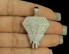 Deal Mens 10K Yellow Gold Plated Dripping Lab Created Diamond Charm Pendant 1.6"