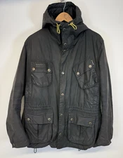 Barbour Fog Parka International Jacket Wax Black Hooded England Size L