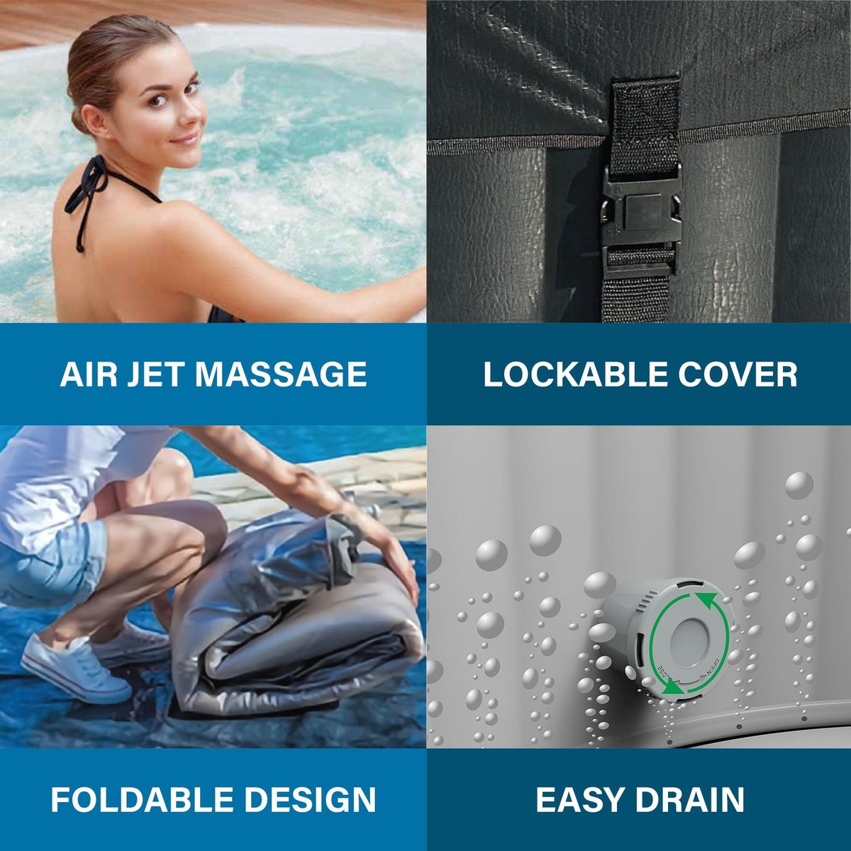 Avenli Oslo Inflatable Hot Tub Spa, 4-Person, Black Marble Octagon