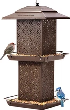 Bird Feeders for Outdoors Hanging - 6lb Large Capacity Metal Double Brown 