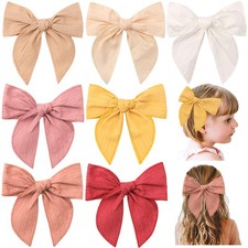 7 PCS 6 Inch Hair Clip Bows Large Cotton Accessories For Girls Toddlers Kids