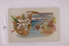 Vintage Embossed Greeting Card Seascape Daisies Early 20th Century