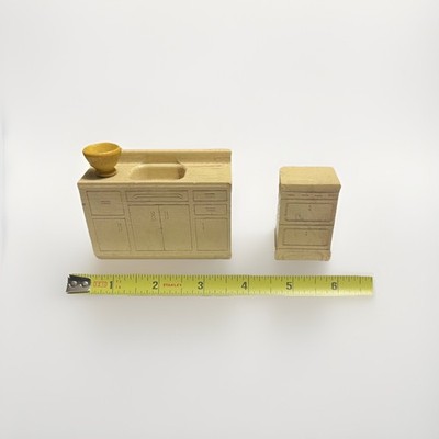 Vintage Strombecker Yellow 3 Piece Kitchen Set For Dollhouse