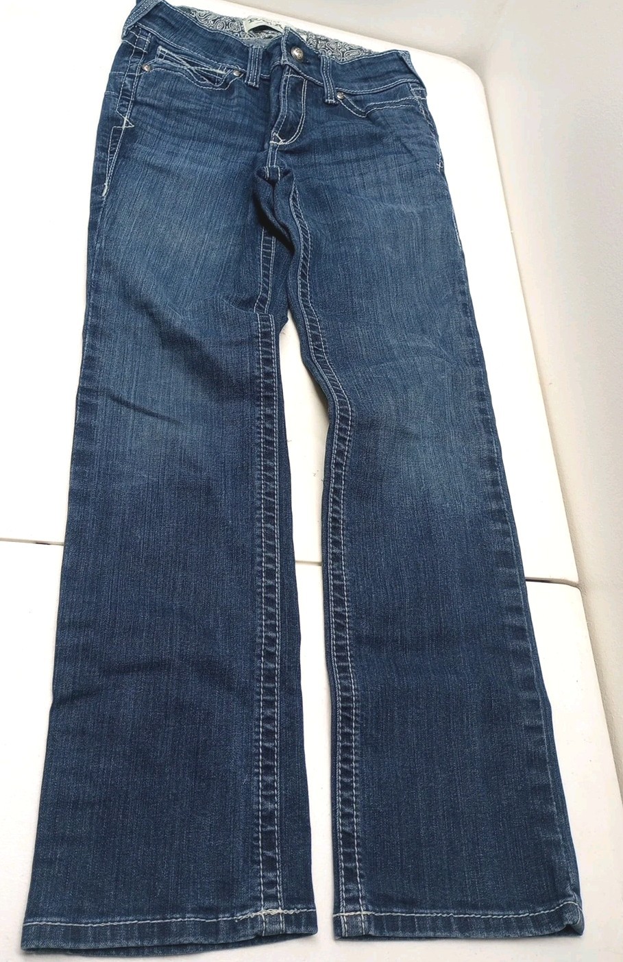 Ariat REALJeans Womens 28S Blue Low Rise Embroidered Stretch Denim 30 Inseam