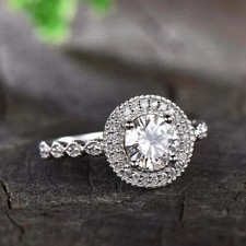 2 Ct Round Cut Lab Created Diamond Halo Engagement Ring 14k White Gold Plated