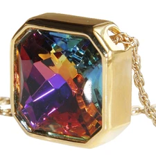 Cindy Adams Watermelon Faceted Glass Rhinestone Chunky Pendant Chain Necklace 