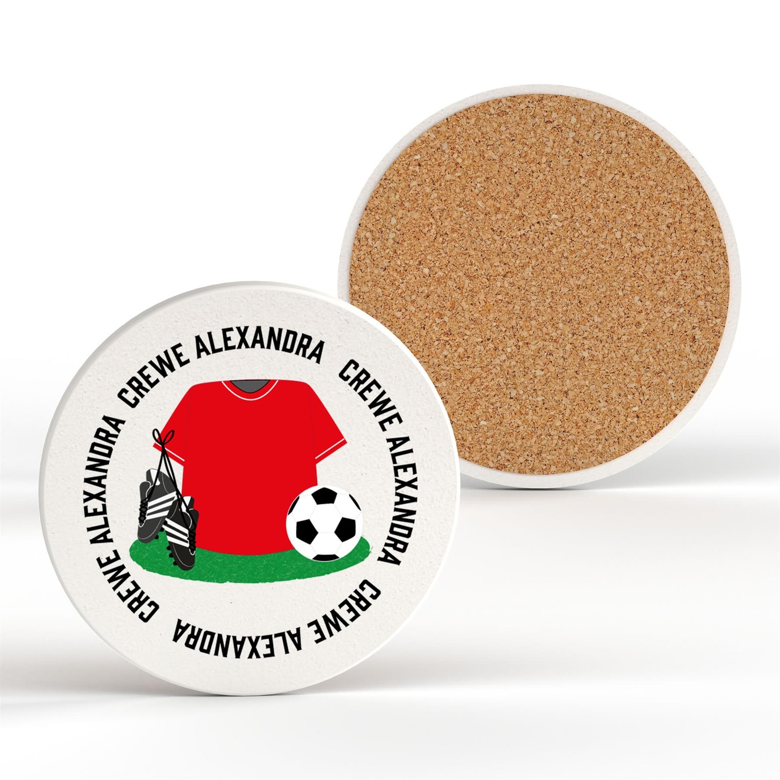 Crewe Alexandra Football Team Shirt & Boots On Ceramic Round Coaster