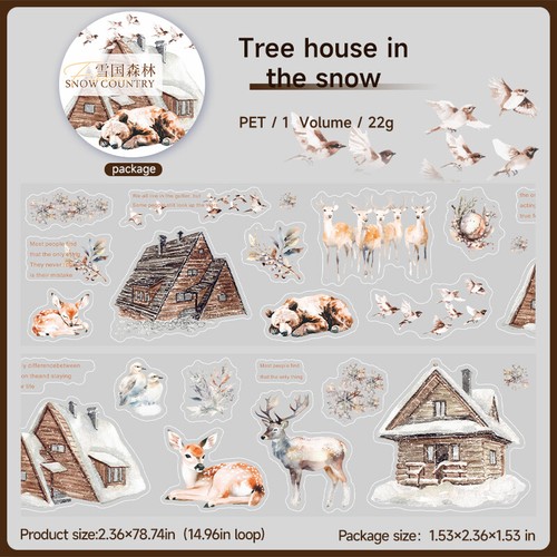 Winter Animals Forest Precut PET Tape Stickers Journal Card Supplies Scrapbook - Picture 8 of 13