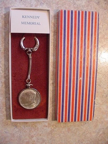 Unc. 1964 John F Kennedy Half Dollar In Memorial Key Ring With Original Box