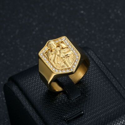 Casting Knights Templar Ring 316L Stainless Steel Gold Plated with Zicon Jewelry