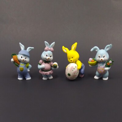 4 Vintage Hard Plastic Easter Bunny Toys, Bunny Rabbit Cake Toppers - See Video