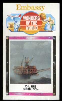 Tabakkarte, Botschaft, Weltwunder, 1986, 80mm x 47mm, Ölplattform