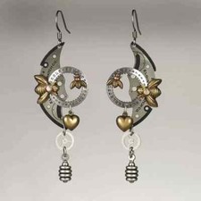 Steampunk Moon Bee Pendant drop Pair of  Earrings