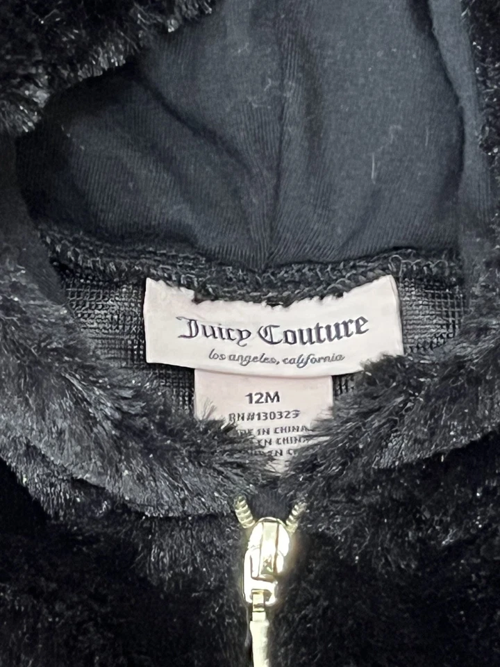 Juicy Couture Hoodie Girls Black Pullover Black Cat 1/4 Zip Faux Fur Fleece 12m - Image 4 of 4