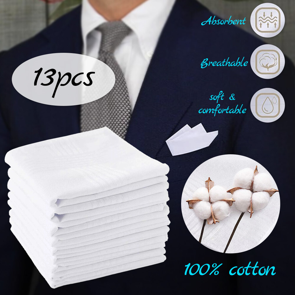 13x Handkerchiefs Cotton Classic Hankies Large Men Hankerchief Hanky Pocket Gift