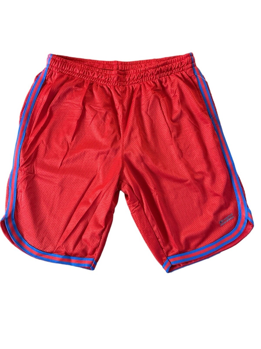 Champion Authentic Basketball Shorts Mens~XL Red Mesh~Blue Stripes