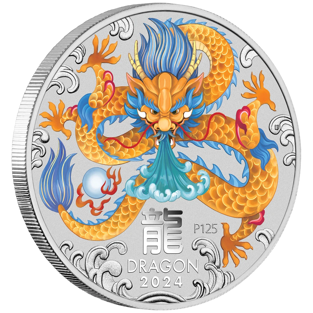Silbermünze 1kg Jahr des Drachen (5.) Lunar III. 2024 - Australien - ST in Farbe