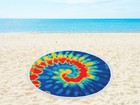 BLUE RED GOLD MAINSTAYS 58" ROUND TIE DYE PRINT TOWEL POLYESTER FRINGE EDGE — photo 2
