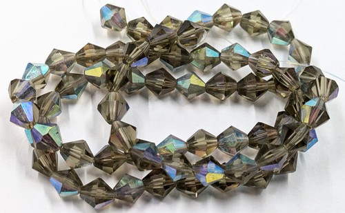 Vintage Glass Transparent Gray Metallic Iris AB Bicone 65pc Lot 6mm BB9-109