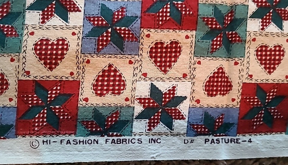 Vintage Hi-Fashion Fabrics Cotton Quilting Material Country 2 Yds Pinwheel Heart - Image 4 of 4