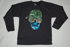 Boys Black Sweatshirt BLUE ABSTRACT SKULL Camo Ball Cap  Gold Glasses L 10-12