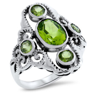 Sterling Silver Antique Style Art Deco Peridot Ring Sz 6  #6909