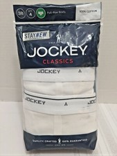 Jockey Classic Underwear Men's White 100 Cotton Full Rise 3 Pack Briefs Size 38