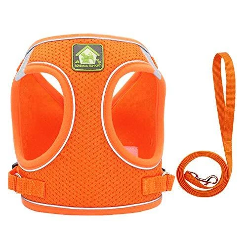 Dog Harness and Leash Set, No Pull Breathable XS (Chest 10.2-11.4'') Orange