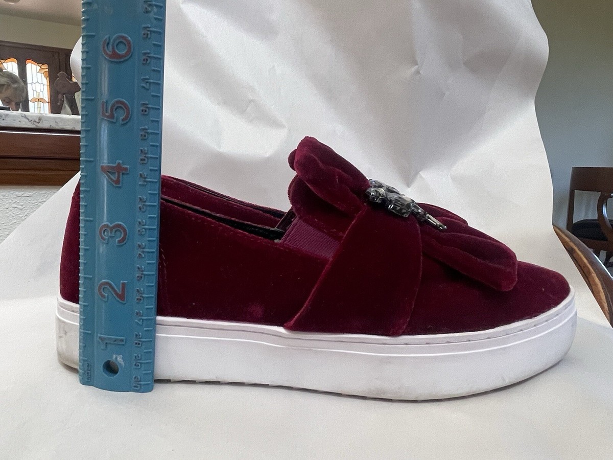 Zara Women Burgundy Red Velvet Platform Loafers rhinestone