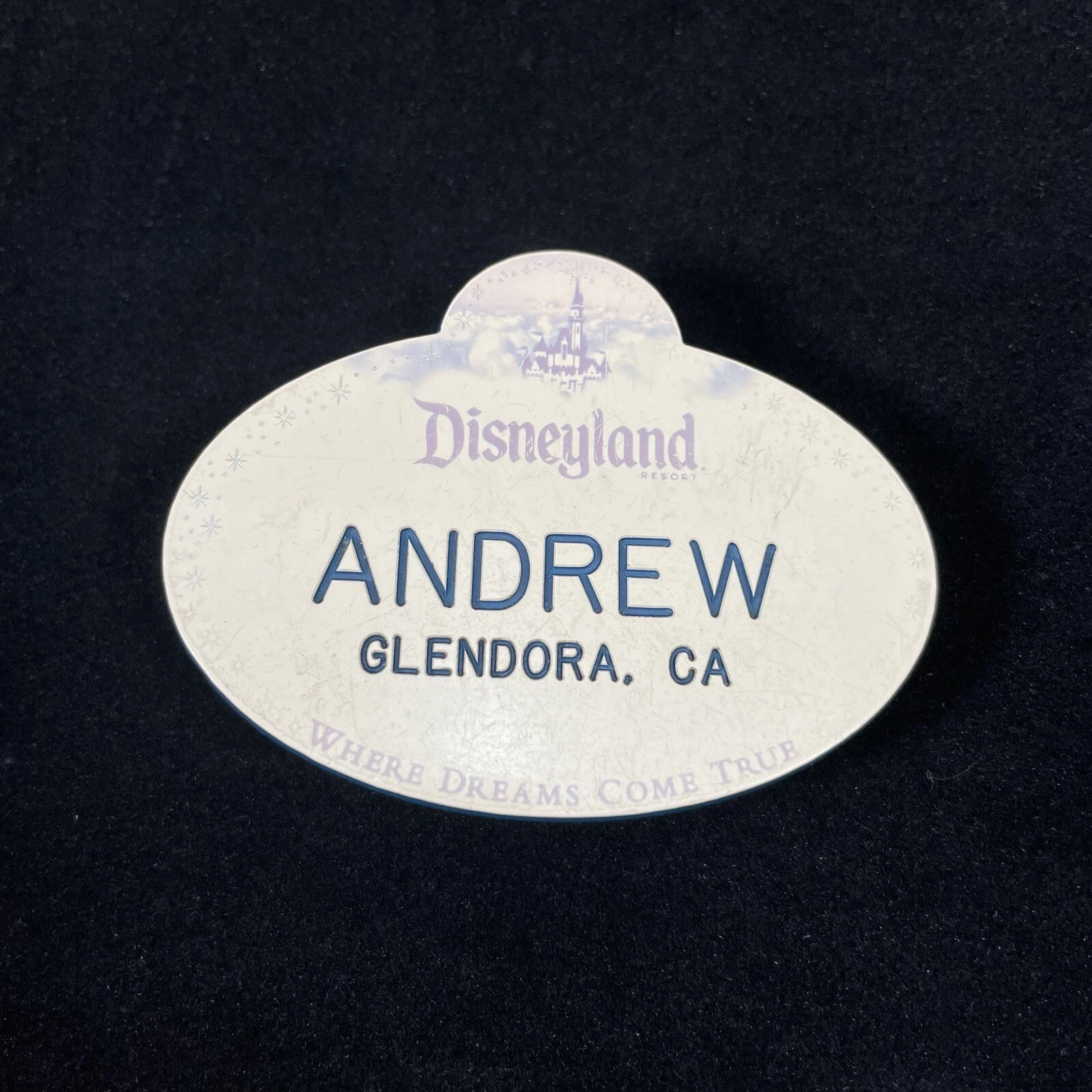 DLR 60th Cast Member Name Tag ANDREW Glendora, CA Disneyland Diamond Service Pin