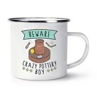 Beware VerrüCkte Topfwaren Jungen Emaille Becher Tasse Lustiger Witz Potter Kiln