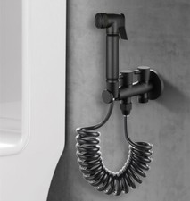 Black 1-In-2-Out Dual Control Valve Bidet Attachment Brass Toilet Sprayer Set