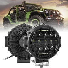 1pc 7'' Black LED Pods Work Light Bar Round Driving Fog Headlight Truck Off Road