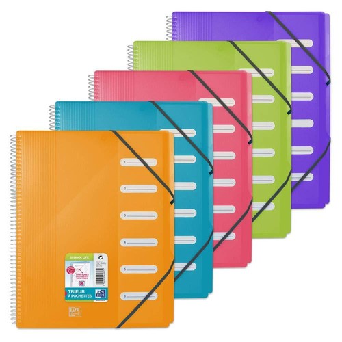Trieur Oxford School Life Recyc+ A4 8 Positions - Couverture Polypro Recyclé - Couleurs Assorties (bleu, Vert, Rouge, Noir)