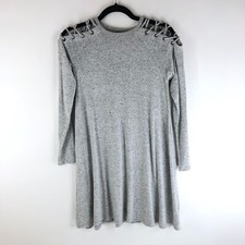 American Eagle Womens Sweater Shift Dress Knit Long Sleeve Cold Shoulder Gray S