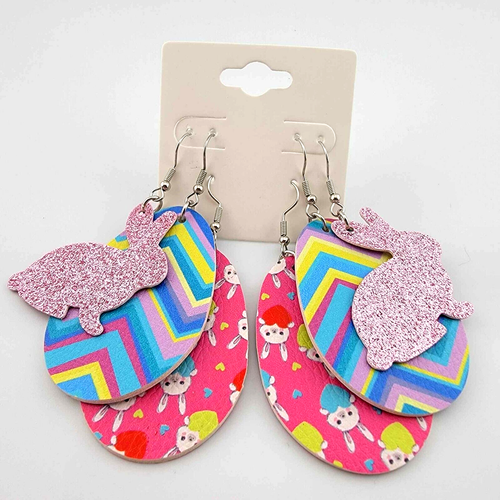 Light Weight Faux Leather Dangle Earrings Easter Design (3pairs) - Picture 7 of 9