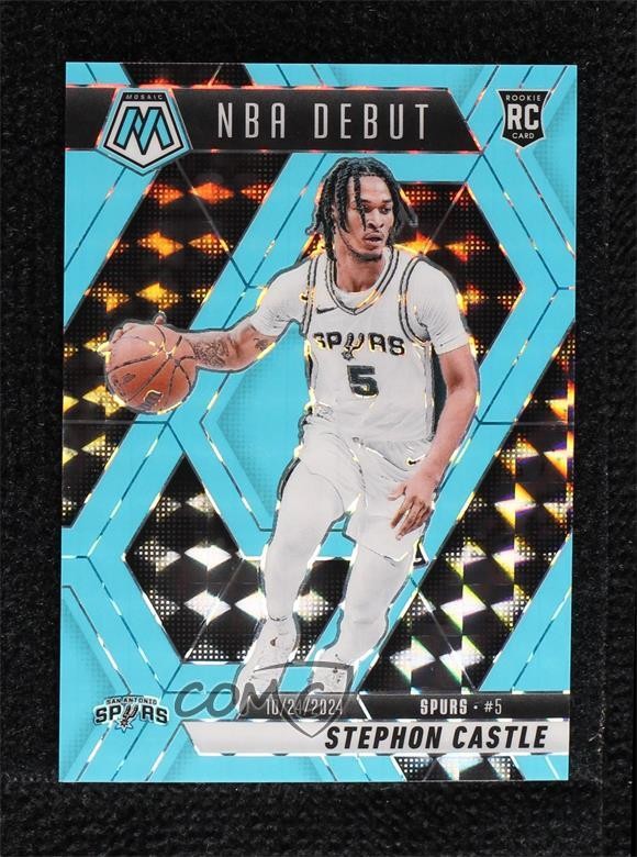 2024 Mosaic NBA Debut Fluorescent Blue Prizm 59/75 Stephon Castle Rookie RC v9t