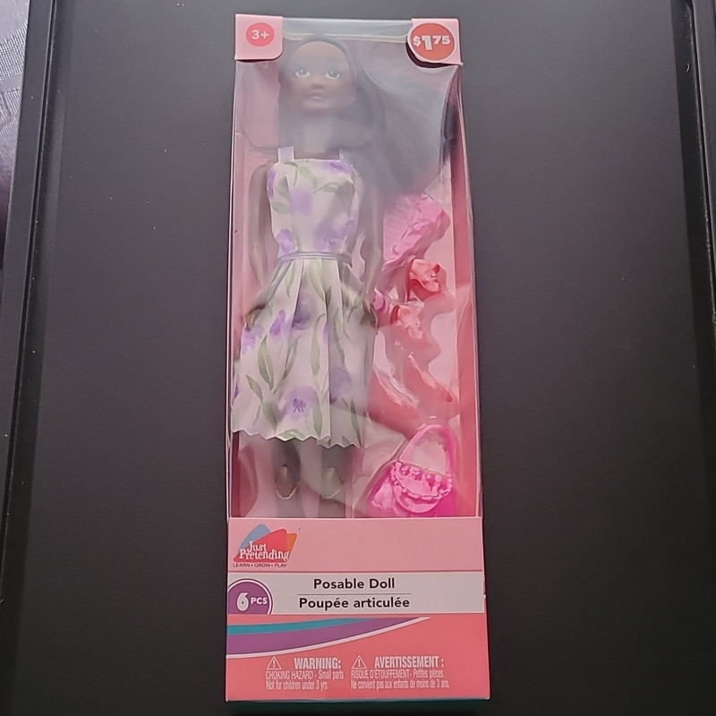 Just Pretending Posable Articulated Fashion Doll Set 6pc, Dark Girl, 3+