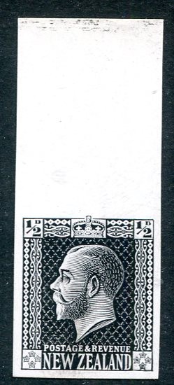 New Zealand 1915-33 GV head ½d black imperforate plate proof on shiny white card